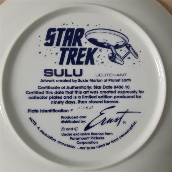 Four 1980's Ernst Star Trek Collector Plates; Beam Us Down, Kirk, Chekov, Sulu - Picture 7 of 11